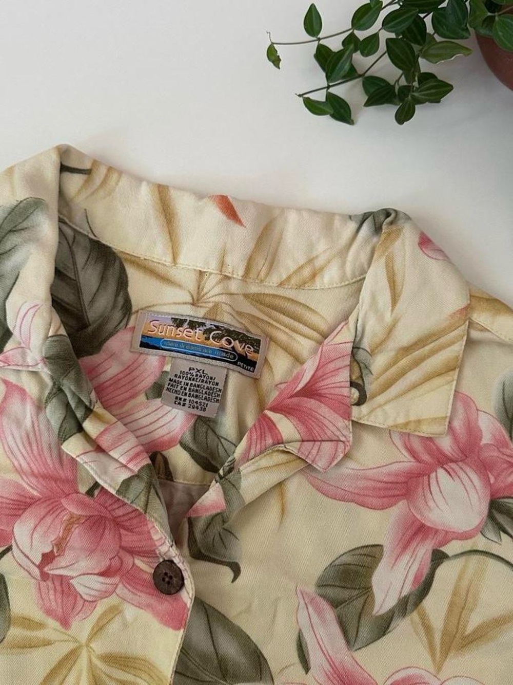croft & barrow Cream Button-Front Floral Short-Sleeve Top